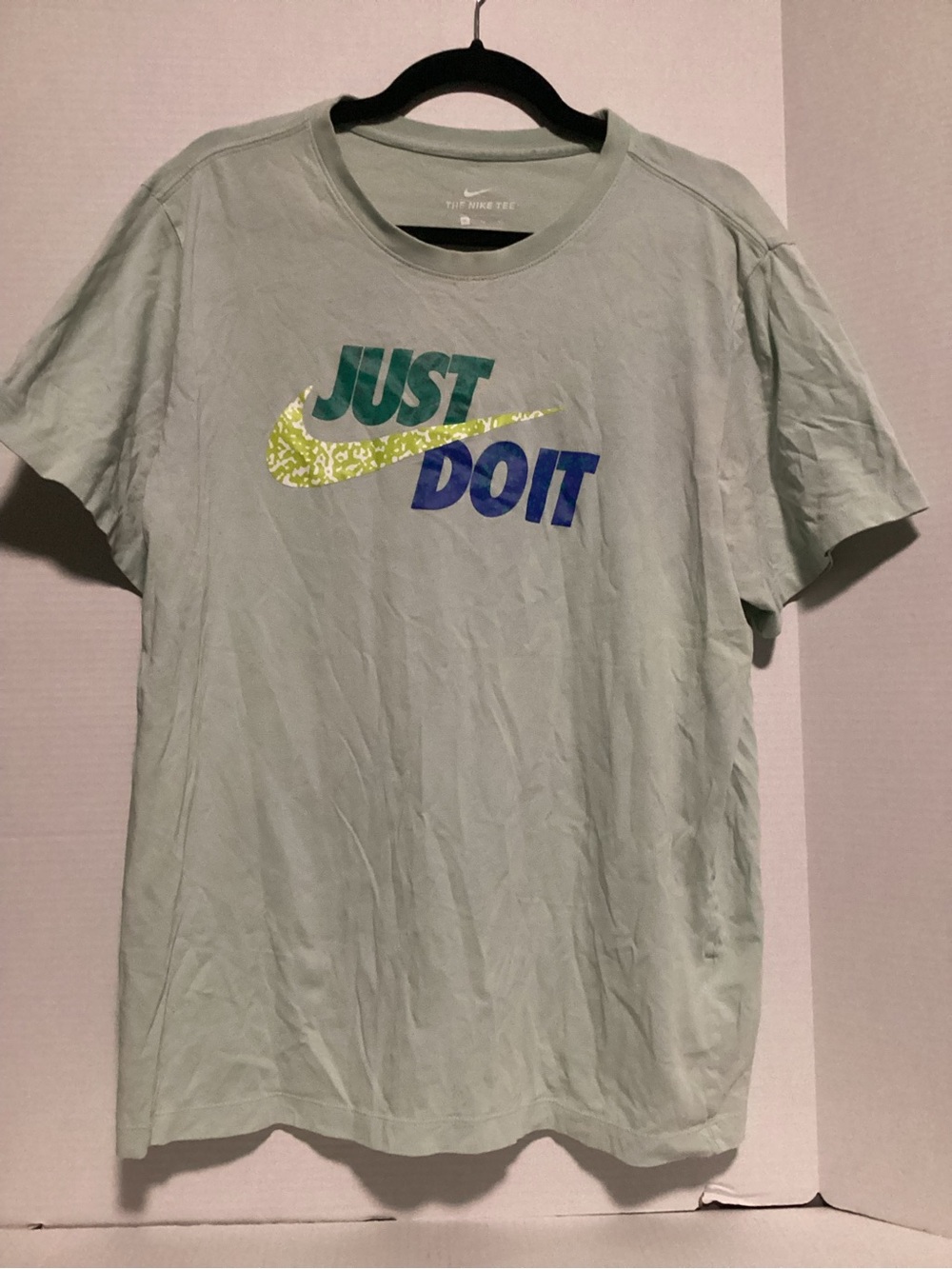 Nike Light Green 'Just Do It' Short Sleeve Tee with Multicolor Swoosh